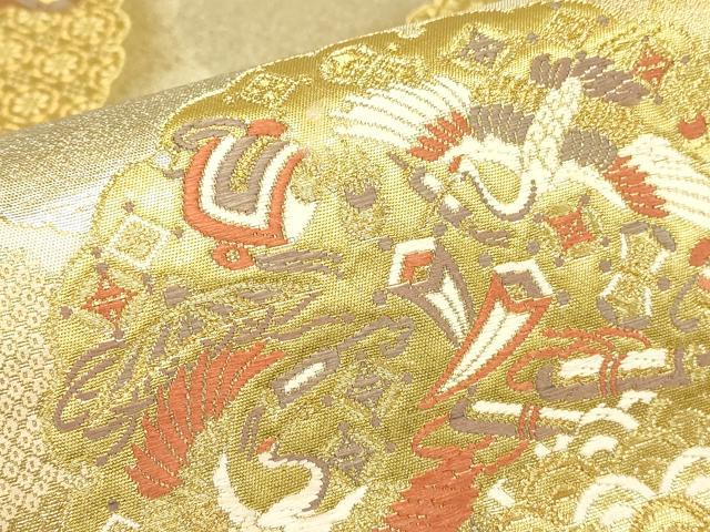 平和屋着物▼六通柄袋帯　唐俑箔　宝尽くし雪輪重ね飛鶴文　金糸　正絹　逸品　DABG0125az