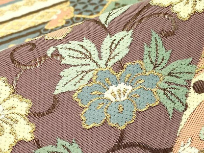平和屋着物▼六通柄袋帯　狩猟牡丹唐草文　金糸　正絹　逸品　DABG0130az