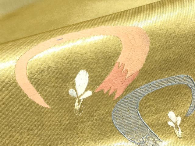 平和屋着物▼総刺繍　九寸名古屋帯　舞花文　金糸　引箔　正絹　逸品　DABG0143az