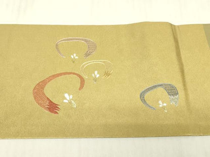 平和屋着物▼総刺繍　九寸名古屋帯　舞花文　金糸　引箔　正絹　逸品　DABG0143az