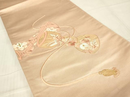 平和屋着物▼総刺繍　太鼓柄袋帯　紐花文　金糸　正絹　逸品　DABG0145az