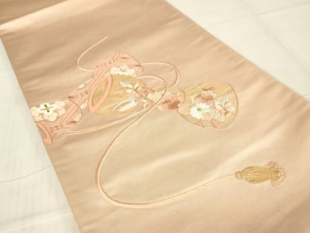 平和屋着物▼総刺繍　太鼓柄袋帯　紐花文　金糸　正絹　逸品　DABG0145az