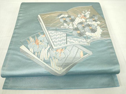 平和屋着物▼総刺繍　太鼓柄袋帯　冊子花文　金糸　正絹　逸品　DABG0171az