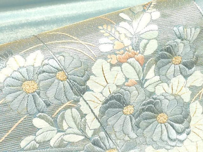 平和屋着物▼総刺繍　太鼓柄袋帯　冊子花文　金糸　正絹　逸品　DABG0171az