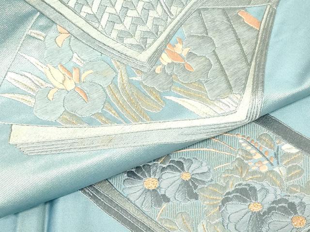 平和屋着物▼総刺繍　太鼓柄袋帯　冊子花文　金糸　正絹　逸品　DABG0171az