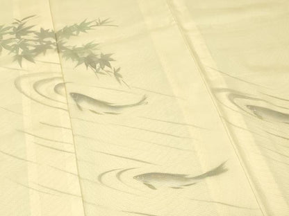 平和屋着物▽訪問着　無双　紗袷　紗×絽　魚文　鮎　手描き　正絹　逸品　未使用　DABG0211az