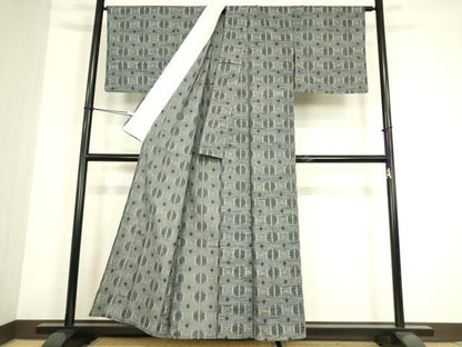 平和屋着物▽上質な紬　単衣　絣文　正絹　逸品　DABG0234az