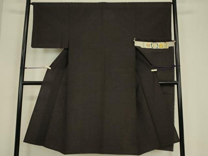 平和屋着物▽男性　結城紬　単衣　檳榔子染色　証紙付き　正絹　逸品　DABG0235az