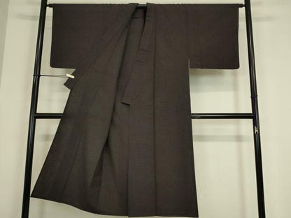 平和屋着物▽男性　結城紬　単衣　檳榔子染色　証紙付き　正絹　逸品　DABG0235az