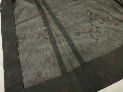 平和屋着物▽羽織　スリーシーズン　春夏秋　塵除け　刺繍　紗　草花文　黒地　正絹　逸品　DABG0236az