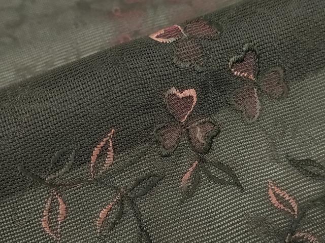 平和屋着物▽羽織　スリーシーズン　春夏秋　塵除け　刺繍　紗　草花文　黒地　正絹　逸品　DABG0236az
