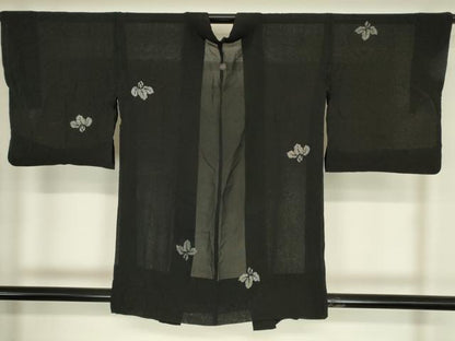 平和屋着物▽羽織　スリーシーズン　春夏秋　塵除け　杜若　黒地　銀糸　正絹　逸品　DABG0239az