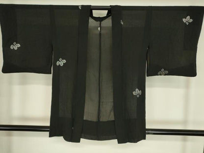 平和屋着物▽羽織　スリーシーズン　春夏秋　塵除け　杜若　黒地　銀糸　正絹　逸品　DABG0239az