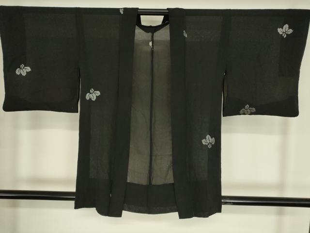 平和屋着物▽羽織　スリーシーズン　春夏秋　塵除け　杜若　黒地　銀糸　正絹　逸品　DABG0239az