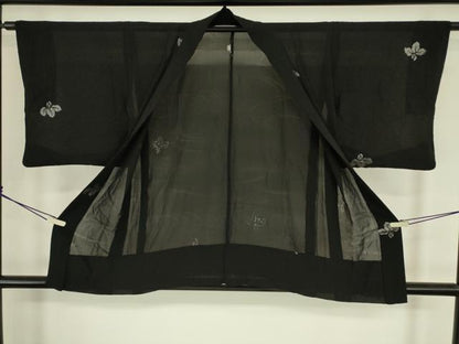 平和屋着物▽羽織　スリーシーズン　春夏秋　塵除け　杜若　黒地　銀糸　正絹　逸品　DABG0239az