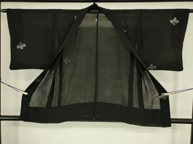 平和屋着物▽羽織　スリーシーズン　春夏秋　塵除け　杜若　黒地　銀糸　正絹　逸品　DABG0239az