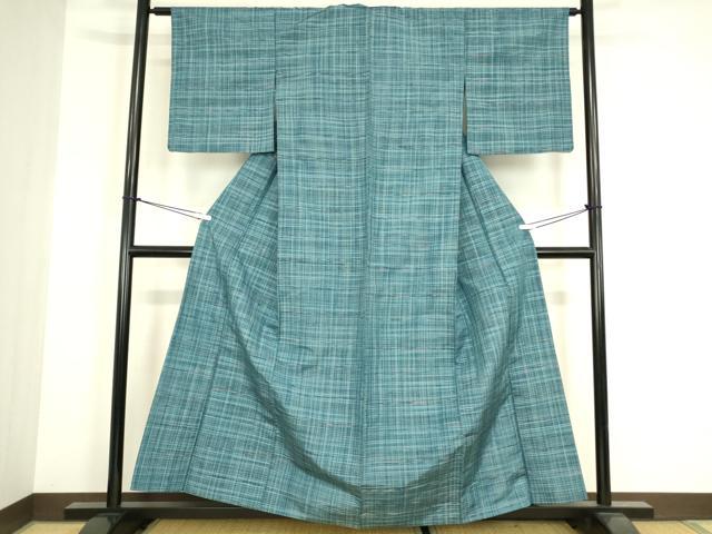 平和屋着物▽上質な紬　単衣　格子　正絹　逸品　DABG0241az