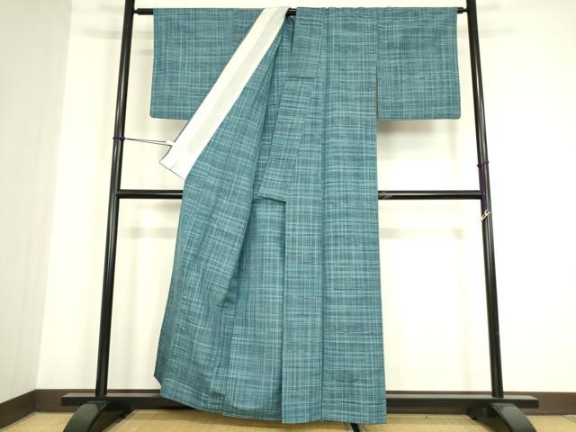 平和屋着物▽上質な紬　単衣　格子　正絹　逸品　DABG0241az