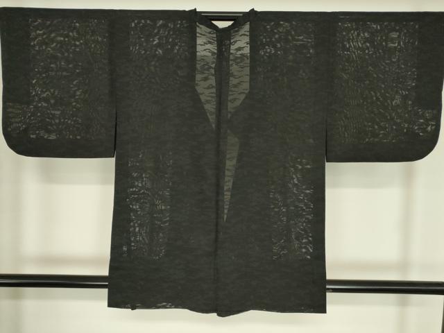 平和屋着物▽道行コート　スリーシーズン　春夏秋　塵除け　雲霞文　黒地　正絹　逸品　DABG0250az