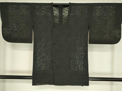 平和屋着物▽道行コート　スリーシーズン　春夏秋　塵除け　雲霞文　黒地　正絹　逸品　DABG0250az