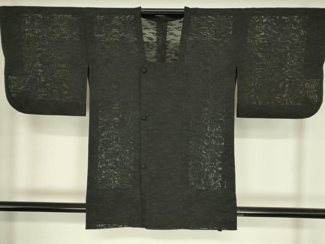 平和屋着物▽道行コート　スリーシーズン　春夏秋　塵除け　雲霞文　黒地　正絹　逸品　DABG0250az