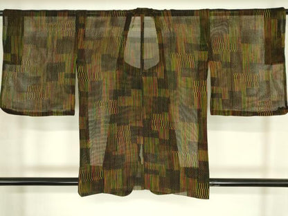 平和屋着物▽道行コート　スリーシーズン　春夏秋　塵除け　変わり格子　正絹　逸品　DABG0251az