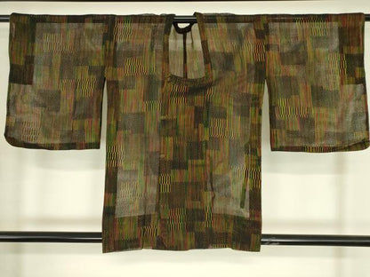 平和屋着物▽道行コート　スリーシーズン　春夏秋　塵除け　変わり格子　正絹　逸品　DABG0251az