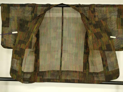 平和屋着物▽道行コート　スリーシーズン　春夏秋　塵除け　変わり格子　正絹　逸品　DABG0251az