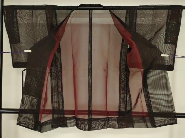 平和屋着物▽道行コート　スリーシーズン　春夏秋　塵除け　紗　黒色　ロング丈　正絹　逸品　DABG0259az