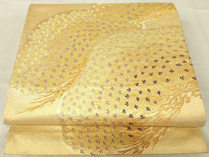 平和屋着物▼六通柄袋帯　作家物　言砂松　金糸　正絹　逸品　DABG0262az