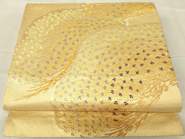 平和屋着物▼六通柄袋帯　作家物　言砂松　金糸　正絹　逸品　DABG0262az