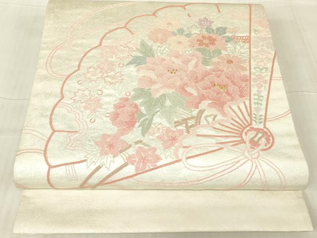 平和屋着物▼中国三大刺繍　相良刺繍　総刺繍　太鼓柄袋帯　檜扇牡丹文　金糸　引箔　正絹　逸品　DABG0265az