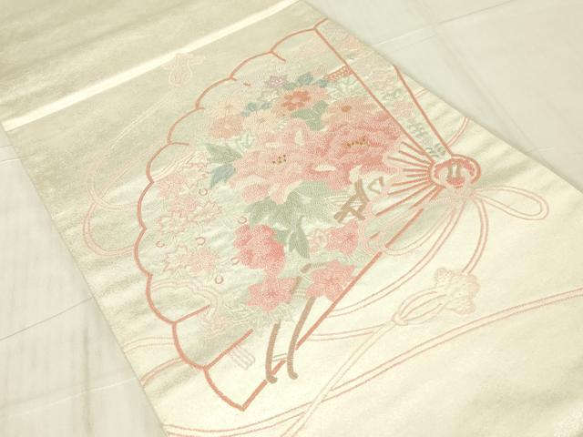 平和屋着物▼中国三大刺繍　相良刺繍　総刺繍　太鼓柄袋帯　檜扇牡丹文　金糸　引箔　正絹　逸品　DABG0265az