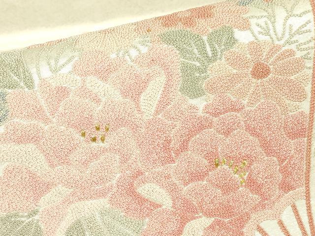 平和屋着物▼中国三大刺繍　相良刺繍　総刺繍　太鼓柄袋帯　檜扇牡丹文　金糸　引箔　正絹　逸品　DABG0265az