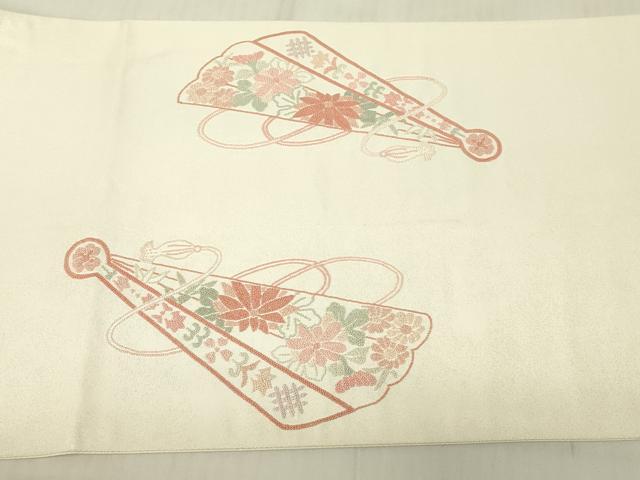 平和屋着物▼中国三大刺繍　相良刺繍　総刺繍　太鼓柄袋帯　檜扇牡丹文　金糸　引箔　正絹　逸品　DABG0265az