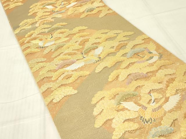 平和屋着物▼西陣　長嶋成織物　ながしま帯　六通柄袋帯　飛鶴松文　金銀糸　正絹　逸品　DABG0269az