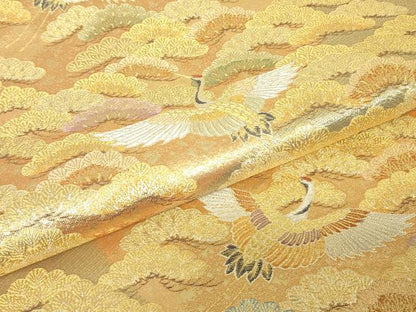 平和屋着物▼西陣　長嶋成織物　ながしま帯　六通柄袋帯　飛鶴松文　金銀糸　正絹　逸品　DABG0269az