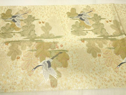 平和屋着物▼六通柄袋帯　飛鶴松文　金銀糸　正絹　逸品　DABG0303az