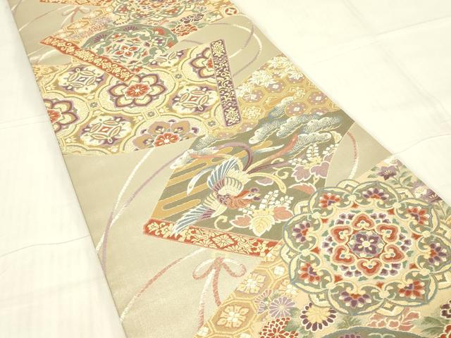 平和屋着物▼六通柄袋帯　正倉院絵巻鳳凰　金糸　正絹　逸品　DABG0317az
