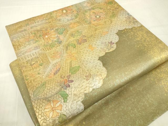 平和屋着物▼中国三大刺繍　スワトウ刺繍　汕頭刺繍　つけ帯　螺鈿　正倉院蜀江花鳥文　金銀彩　正絹　逸品　DABG0348az
