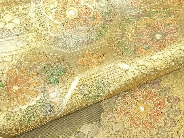 平和屋着物▼中国三大刺繍　スワトウ刺繍　汕頭刺繍　つけ帯　螺鈿　正倉院蜀江花鳥文　金銀彩　正絹　逸品　DABG0348az