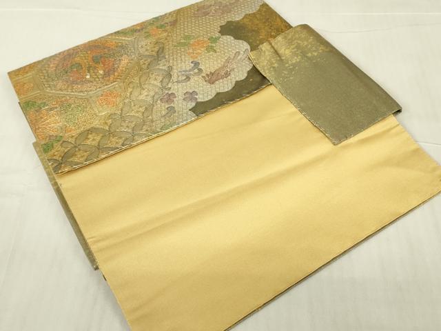 平和屋着物▼中国三大刺繍　スワトウ刺繍　汕頭刺繍　つけ帯　螺鈿　正倉院蜀江花鳥文　金銀彩　正絹　逸品　DABG0348az