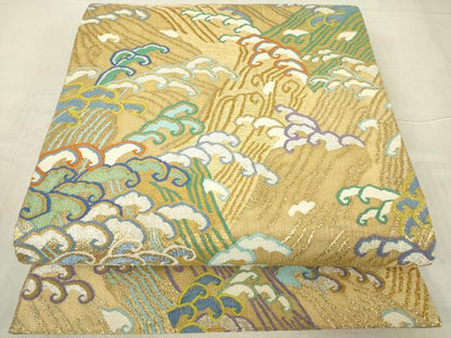 平和屋着物▽明綴れ　袋帯　スリーシーズン　春夏秋　立波文　金銀糸　正絹　逸品　DABG0363az