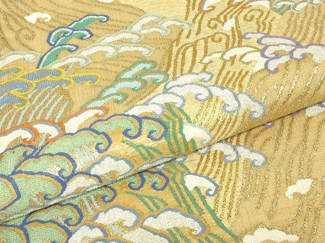 平和屋着物▽明綴れ　袋帯　スリーシーズン　春夏秋　立波文　金銀糸　正絹　逸品　DABG0363az