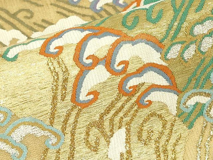 平和屋着物▽明綴れ　袋帯　スリーシーズン　春夏秋　立波文　金銀糸　正絹　逸品　DABG0363az