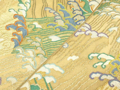 平和屋着物▽明綴れ　袋帯　スリーシーズン　春夏秋　立波文　金銀糸　正絹　逸品　DABG0363az
