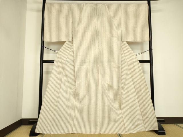 平和屋着物▽ぜんまい紬　単衣　縞　正絹　逸品　DABG0401az