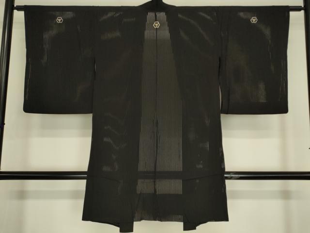 平和屋着物▽長羽織　スリーシーズン　春夏秋　塵除け　縦絽　黒地　正絹　逸品　DABG0412az