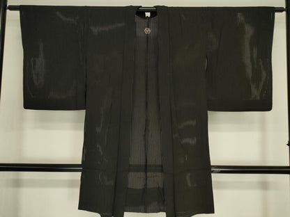 平和屋着物▽長羽織　スリーシーズン　春夏秋　塵除け　縦絽　黒地　正絹　逸品　DABG0412az