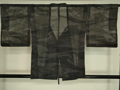 平和屋着物▽道行コート　スリーシーズン　春夏秋　塵除け　霞文　黒地　正絹　逸品　DABG0413az